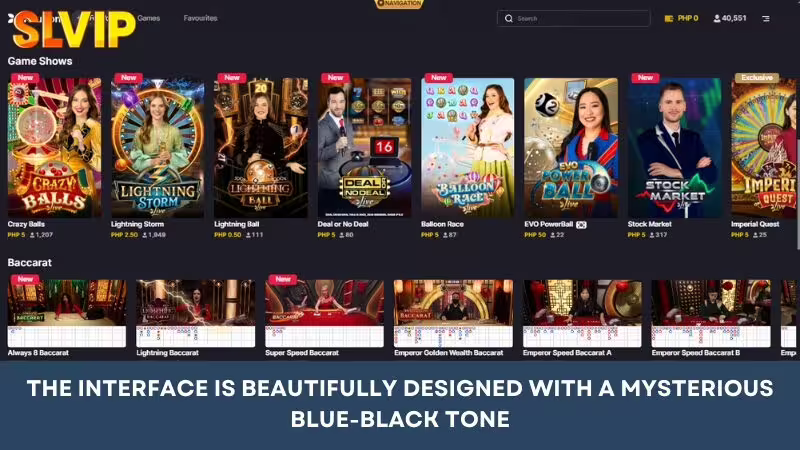The interface is beautifully designed with a mysterious dark blue color tone